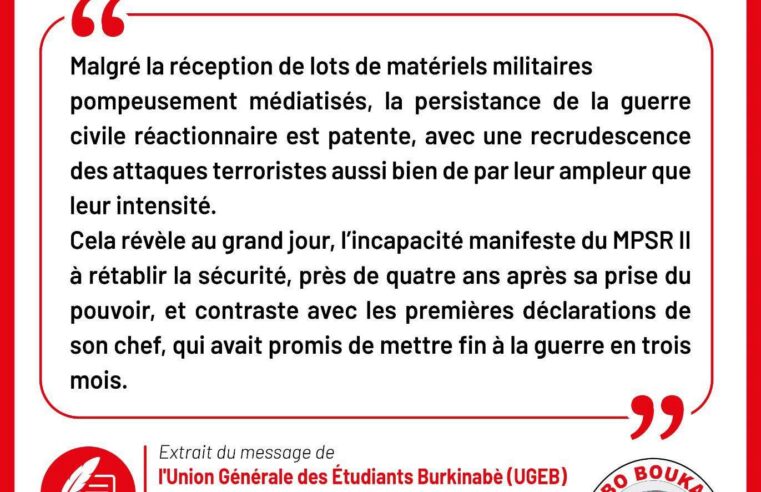 Transition au Burkina Faso : l’ugeb dénonce l’échec sécuritaire et social du mpsr ii