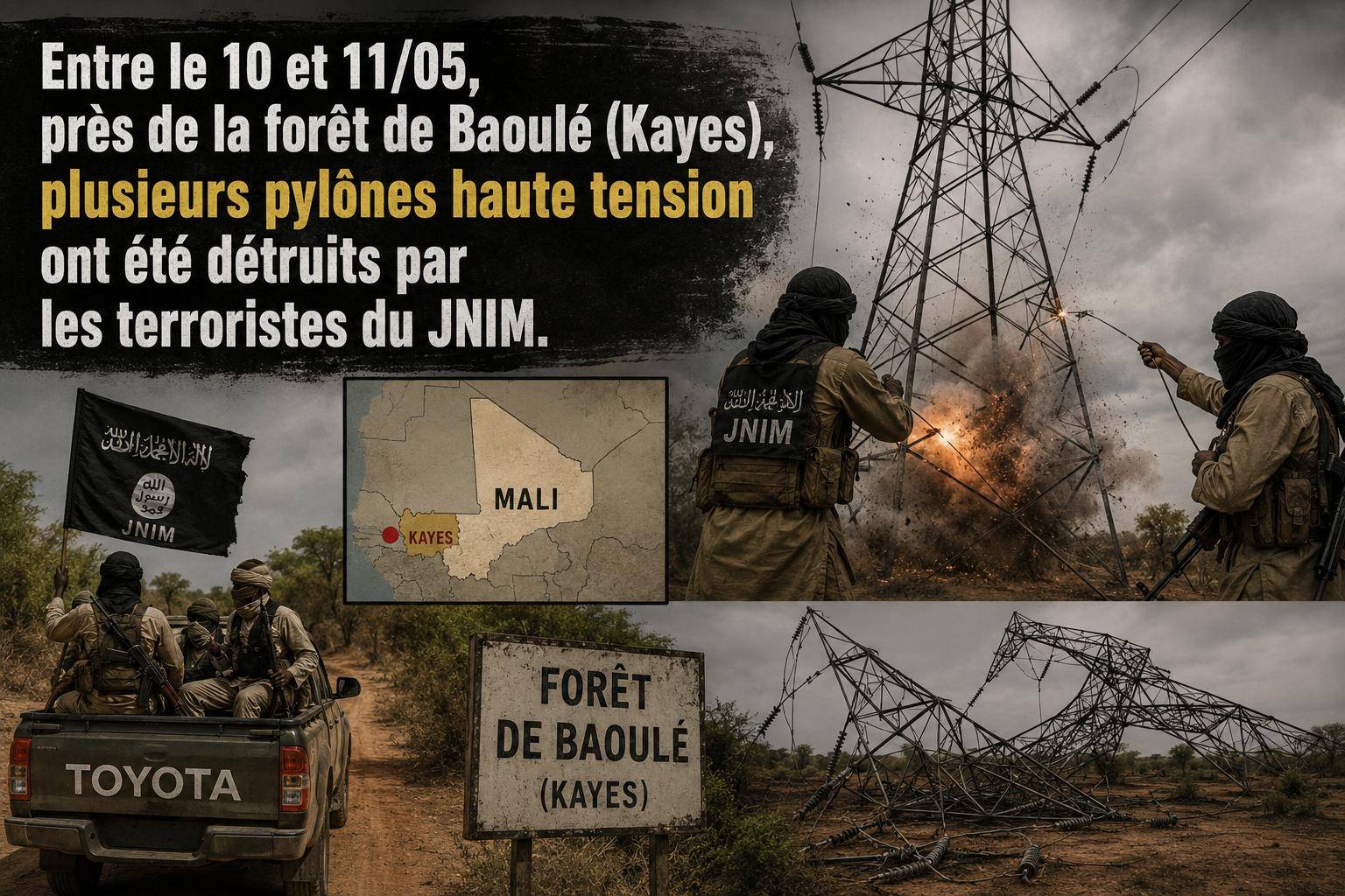 Sabotage des pylônes au Mali : le JNIM frappe Bamako et menace l&rsquo;énergie régionale