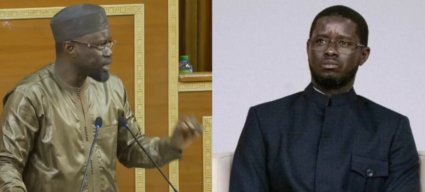 Ousmane Sonko et Bassirou Diomaye Faye lors d'un débat sur les fonds politiques