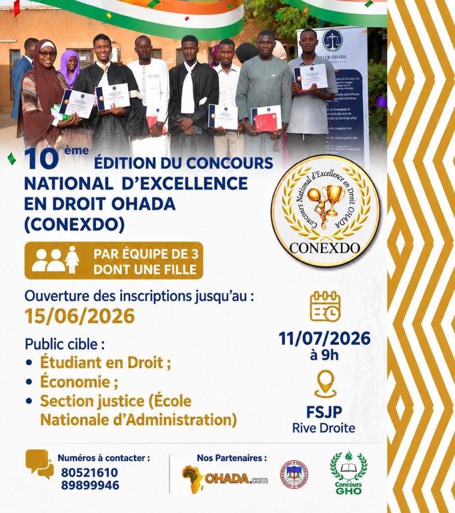 Excellence en droit ohada 2026 : un concours national à Niamey pour les futurs talents juridiques