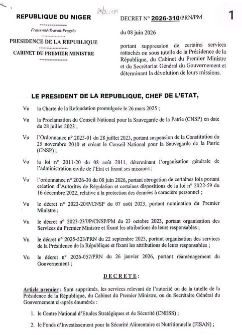 Niger : réorganisation administrative majeure à la présidence et à la primature