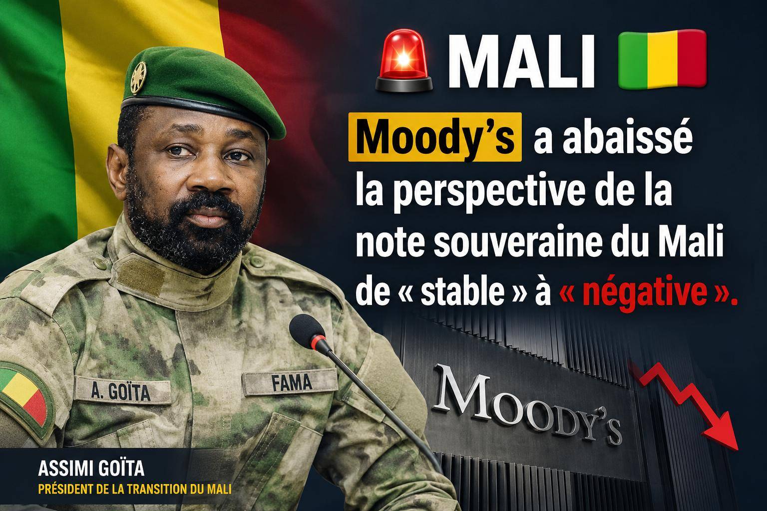 Mali : moody&rsquo;s alerte sur les risques économiques et sécuritaires