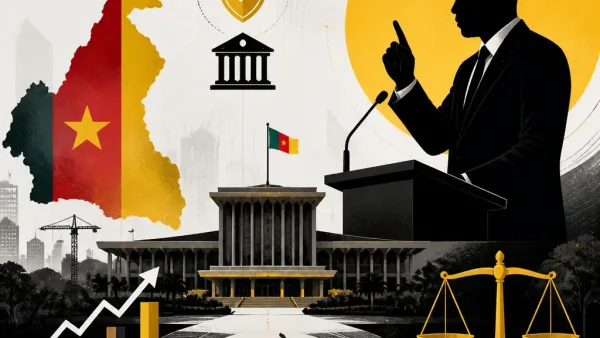 Illustration éditoriale sur la situation politique au Cameroun concernant la santé de Paul Biya